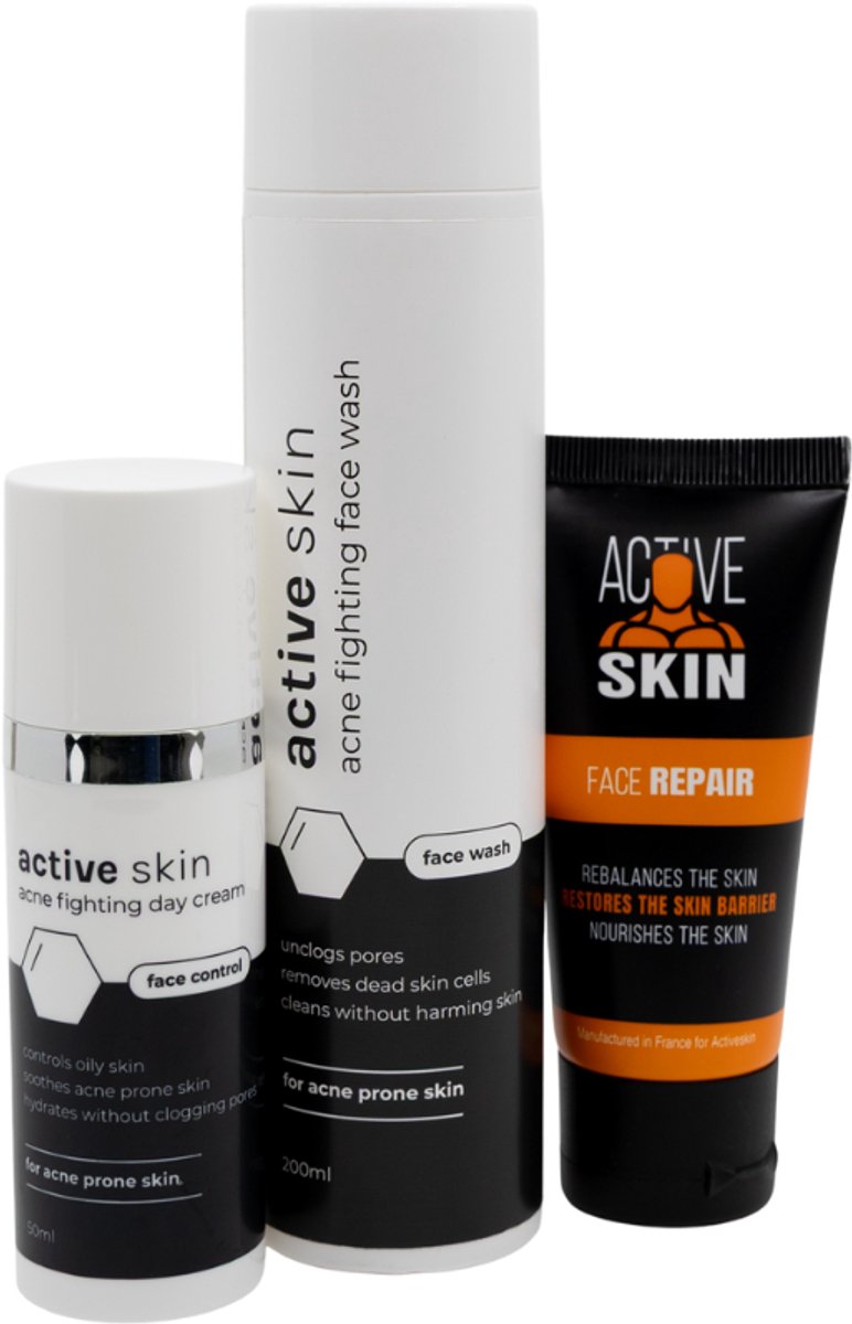 Activeskin Skincare Set Mannen – Complete Acne Routine – Face Wash, Dag- & Nachtcrème – Onzuivere & Vette Huid – Gezichtsverzorging man