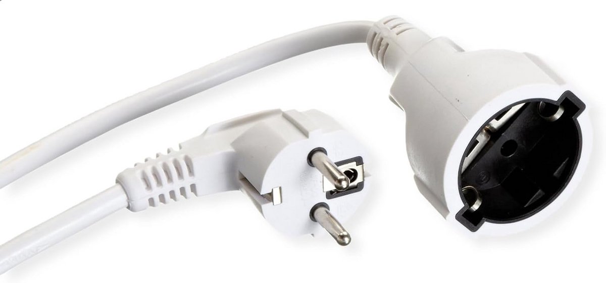 Verlengkabel 10 meter H05VV-F 3G1,5 wit met geaarde stekker en koppeling 16A 230V