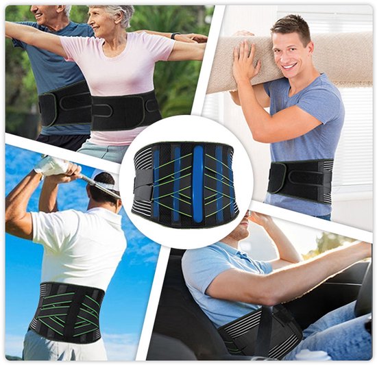 Rugsteunbanden met metalen steunstangen, unisex, comfortabel en ademend, met een verwijderbaar 3D-lumbaal kussen voor effectieve ondersteuning van de onderrug, geschikt voor werk en sport - M — afbeelding 3