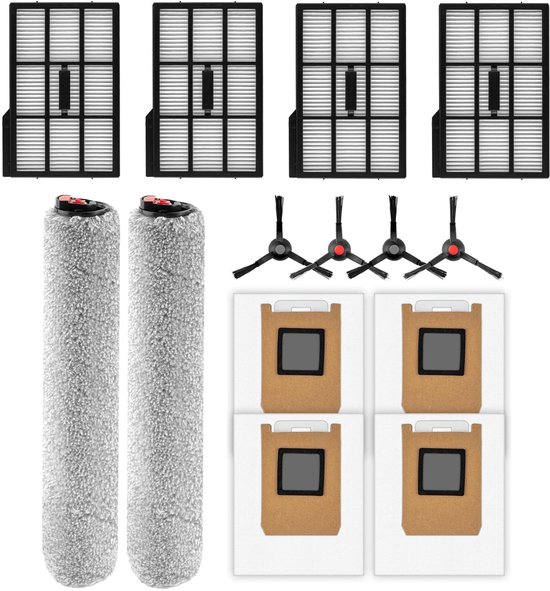 14 stuks - reserveonderdelen - geschikt voor Eufy Omni E25 - Eufy Omni E28 robotstofzuigers - met 2 rolmops - 4 zijborstels - 4 HEPA filter - 4 stofzakken - accessoireset