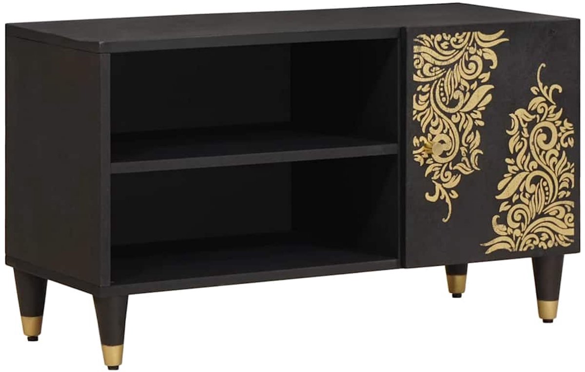vidaXL - TV - Kast - met - plank - Zwart - 80 - x - 33 - x - 46 - cm - Massief - Mango - Hout