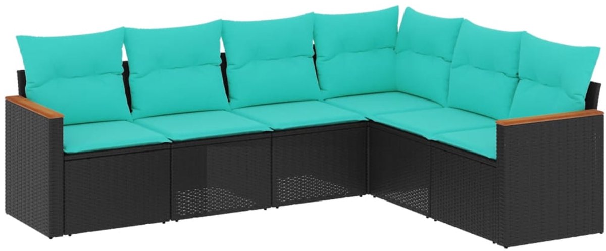 vidaXL - 6-delige - tuinbankset - met - kussens - van - zwart - polyrotan