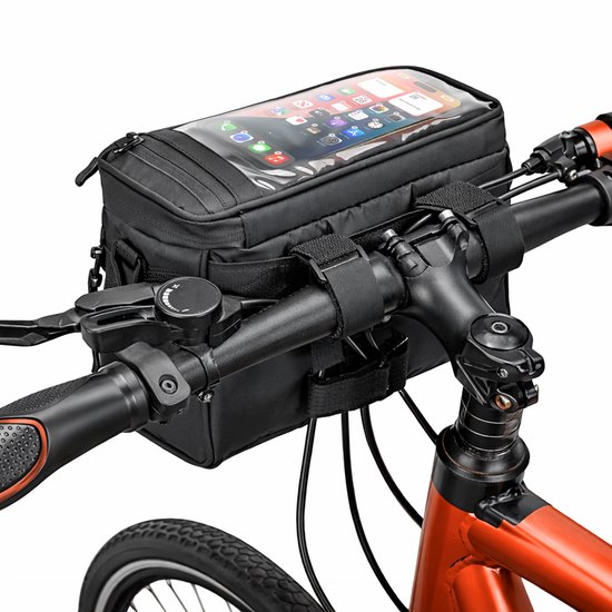 XIQI Fietsstuurtas, fietstas stuur met stuuradapter, 3-in-1 fietstas voor, stuurtas e-bike met regenbescherming, telefoonhouder, afneembare schouderriem