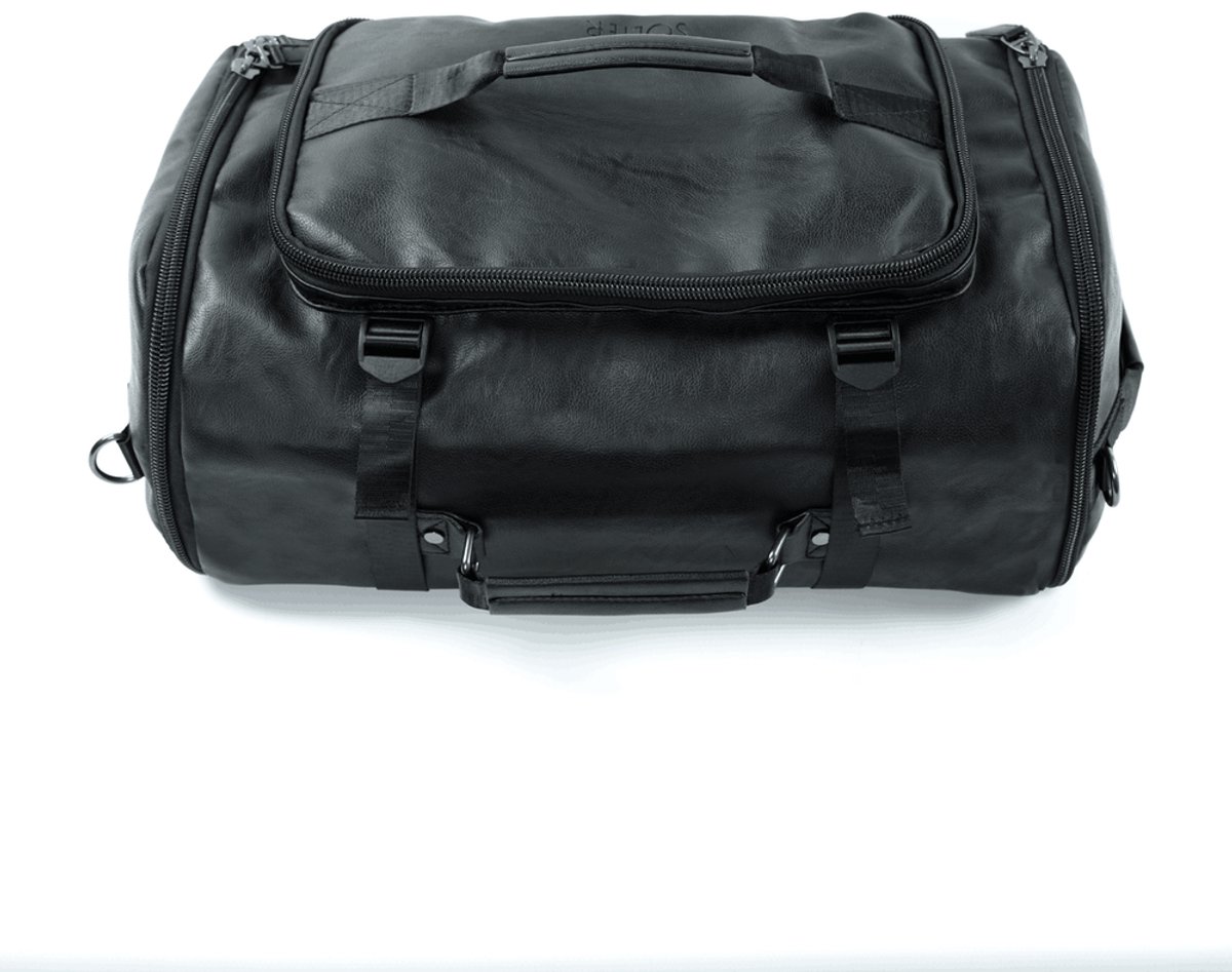 Solier S35 Riven 2-in-1 tas en rugzak – weekendtas en handbagage met laptopvak, eco-leer, zwart