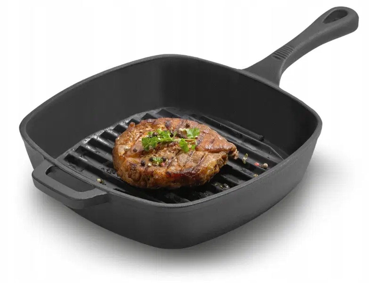 Grillmeister Gietijzeren grillpan 25 cm - Zwart