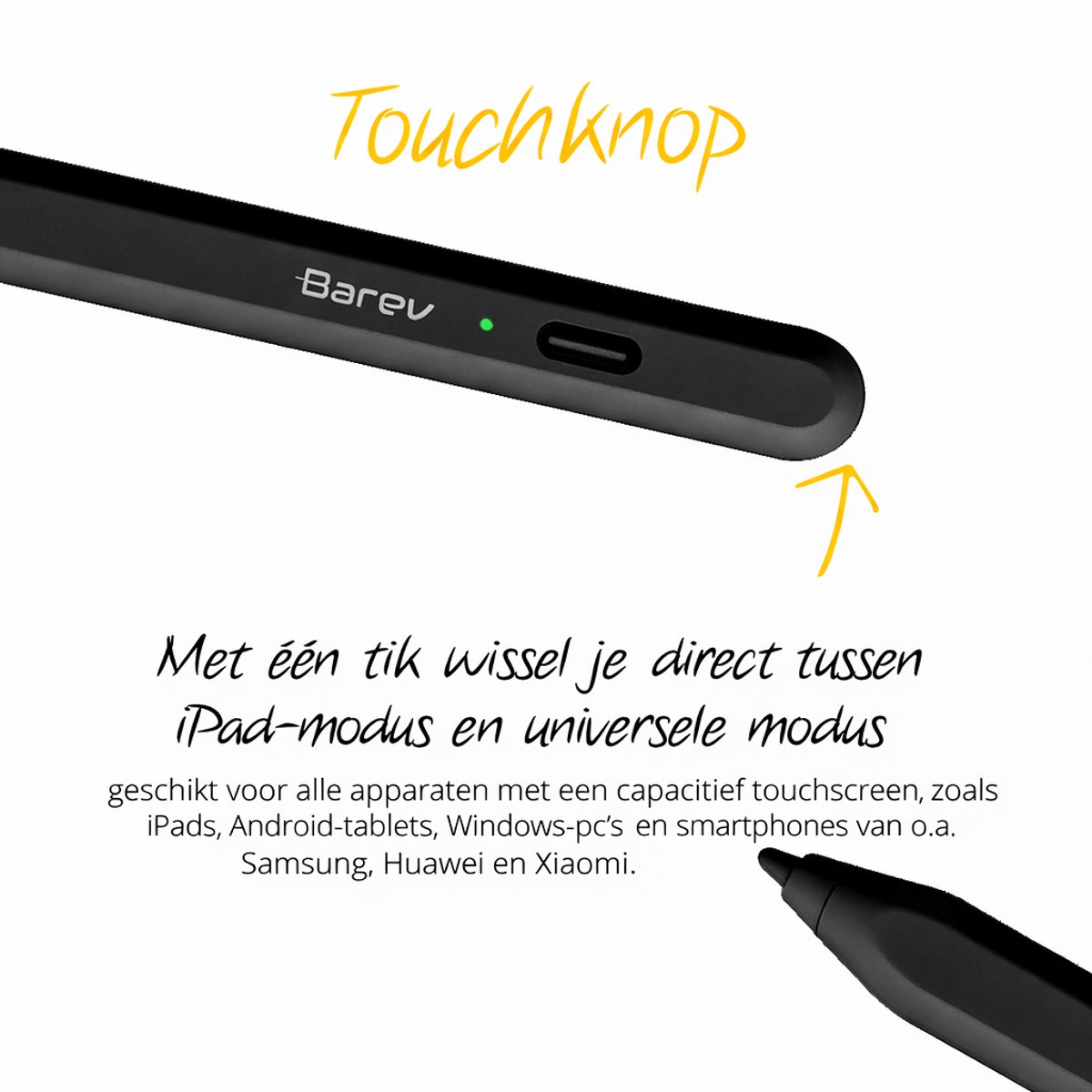 Barev® 2-in-1 Universele Stylus Pen voor Android en iPad – met Echte Dual Mode – voor Tablet, iPad, Android, Windows & Smartphones – Zwart – foto 5