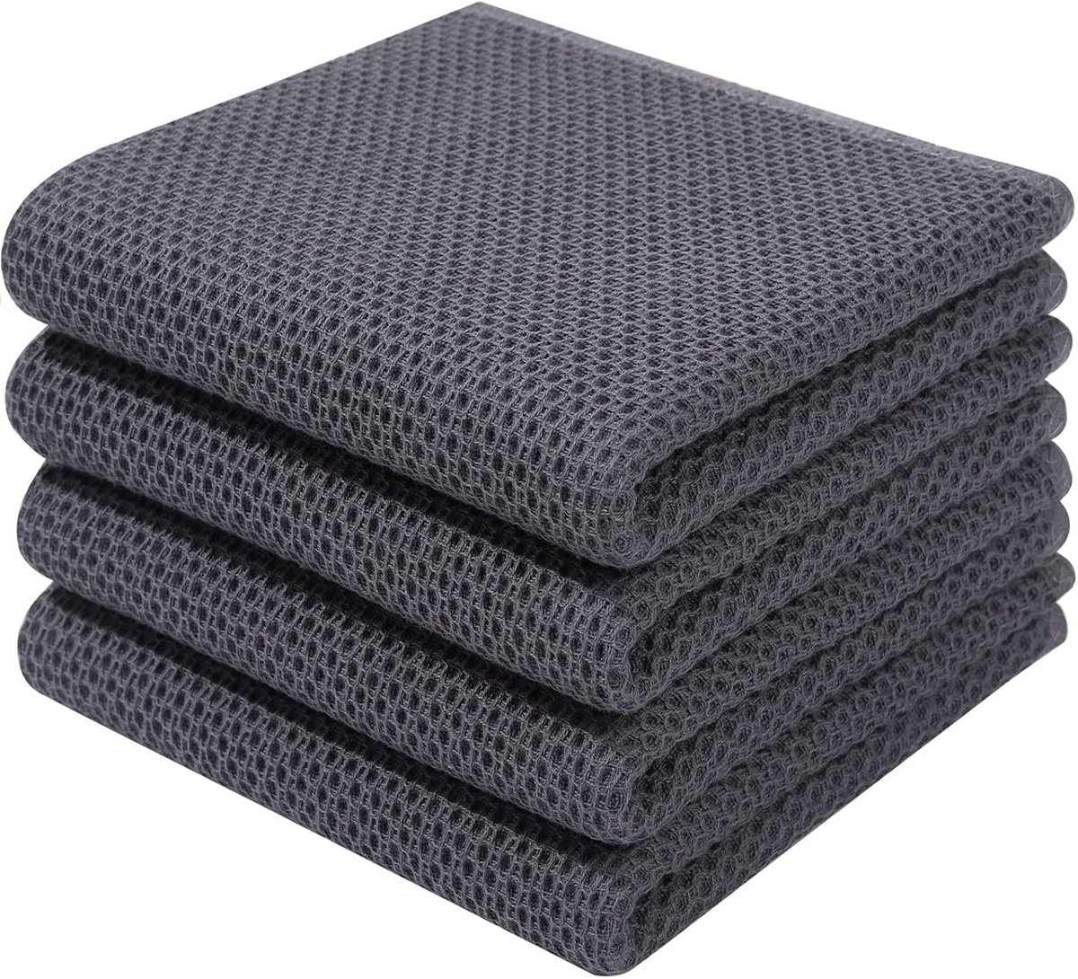 Keukendoeken Katoen Wafelstructuur Absorberend Sneldrogend 4-Pack Donkergrijs