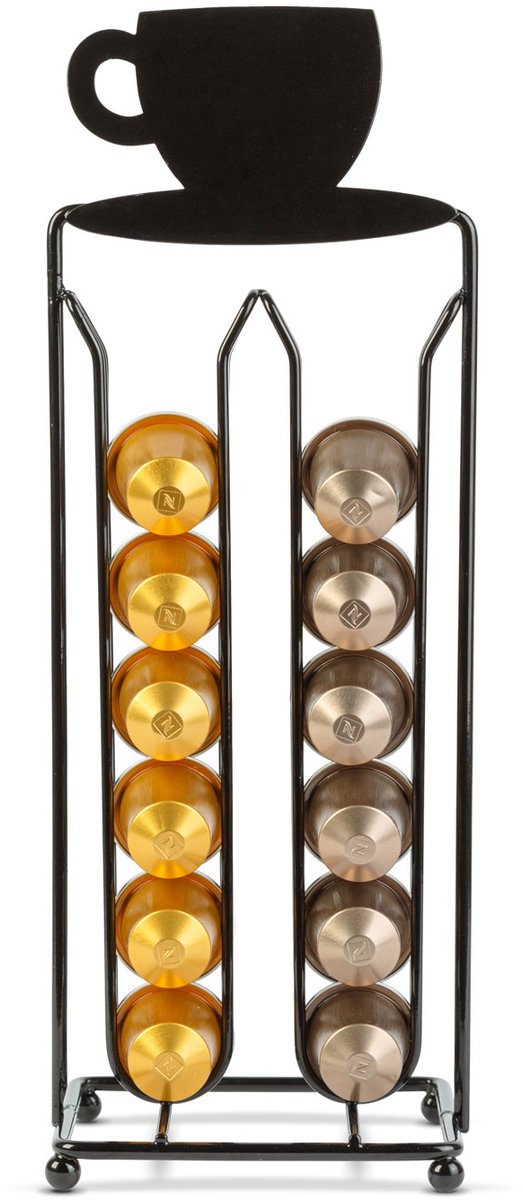Metalen Koffiecapsulehouder – Voor 28 Nespresso Capsules – Capsulehouder Met 4 Kolommen – Compact En Ruimtebesparend Ontwerp – Mat Zwart – 125 X 115 X 340 Mm [BW0998]