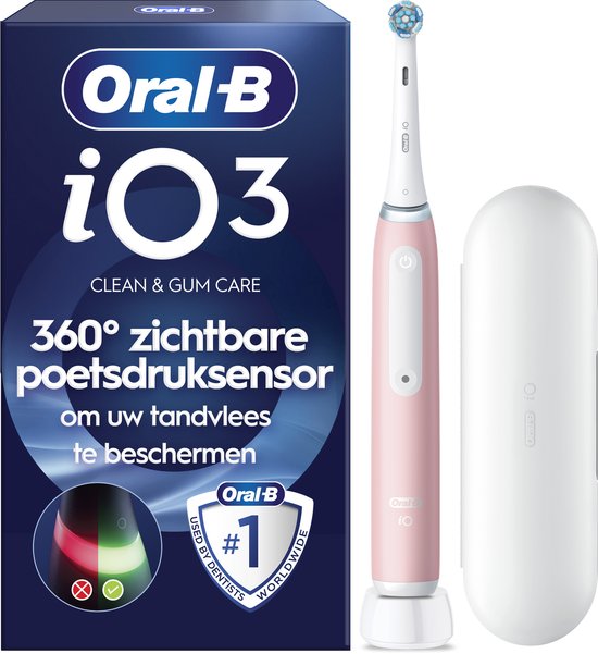 Oral-B iO 3 Elektrische Tandenborstel - Lichtroze - 1 Opzetborstel - Reisetui