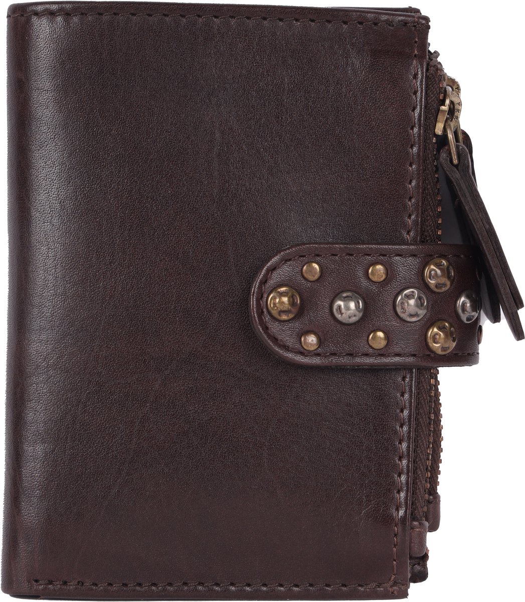 4,75 inch Vilenca Holland Boho Bifold Portemonnee van Echt Italiaans Leer met Studs – Dames Portefeuille met Ritsvak voor Munten & Creditcardhouder