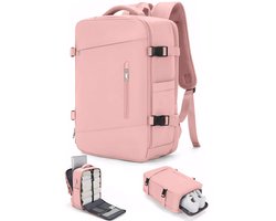 Reistas Grote Rugzak Dames Heren Waterdicht Outdoor Casual Dagrugzak Large Travel Backpack 15 Inch Laptoptas Carry on Flight Approved USB Charging Port Shoe Pouch College Bag Weekender Business roze 40L