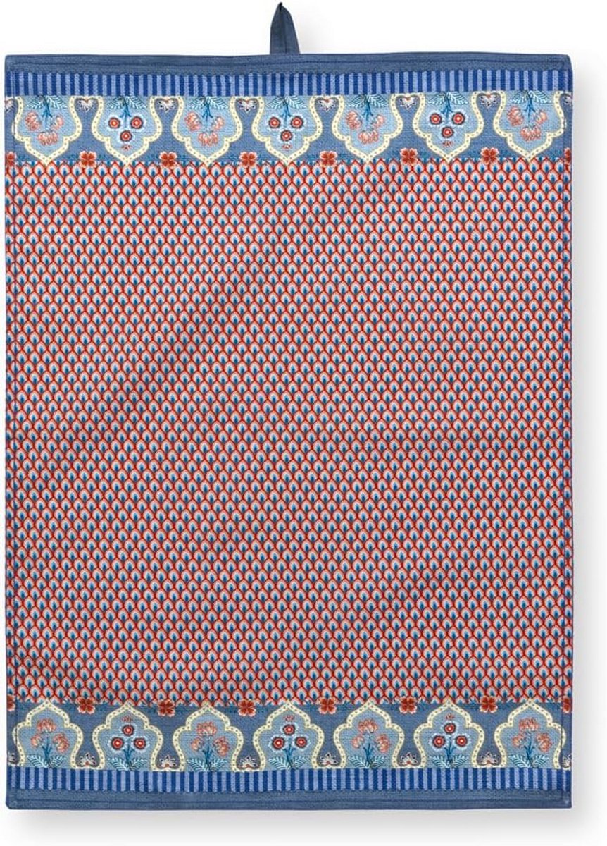 Theedoek Flower Festival blauw-rood 50x70cm