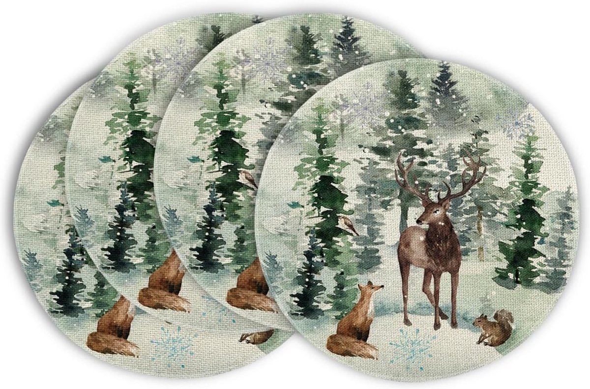 Ronde placemats met winter thema, set van 4, 37 cm, antislip, gemakkelijk schoon te maken