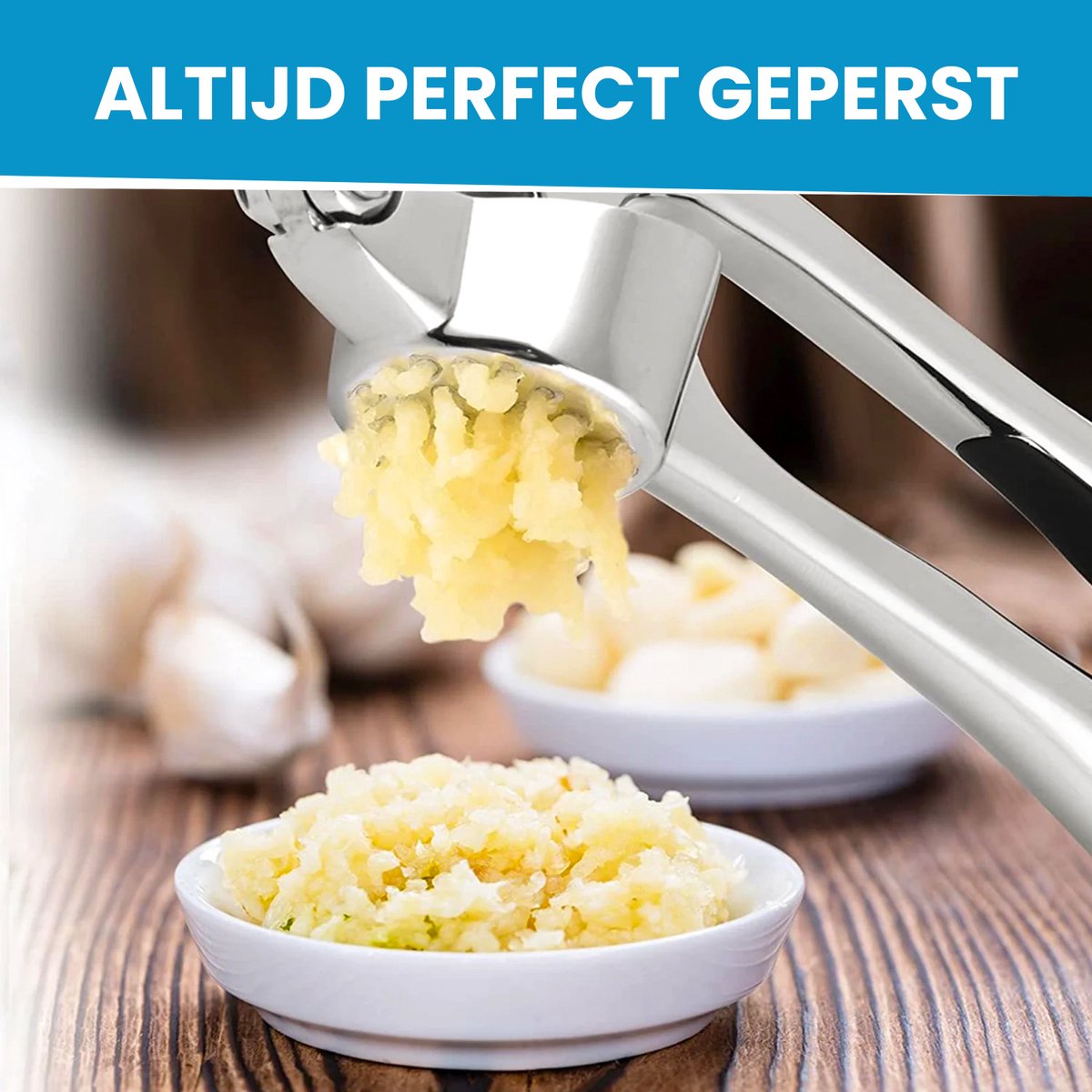 Knoflookpers - Gemberpers - Lookpers - Vaatwasser bestendig - Roestvrij - Zilver — afbeelding 2