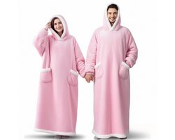 KZQ 1 pc-Hoodie Deken Fleece Deken Winter Oversized Warm TV Blanket Blanket met Mouwen en Capuchon Flannel Sherpa Fleece Dames Heren Unisex 150 cm Super Long Bank Deken-roze