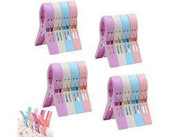 24 stuks - Stevige wasknijpers voor thuisgebruik - Dekbedclips - Plastic klemmen voor het drogen van lakens - Wasknijpers - Wit + Blauw + Roze + Lichtroze - Handdoekclips voor strandstoelen