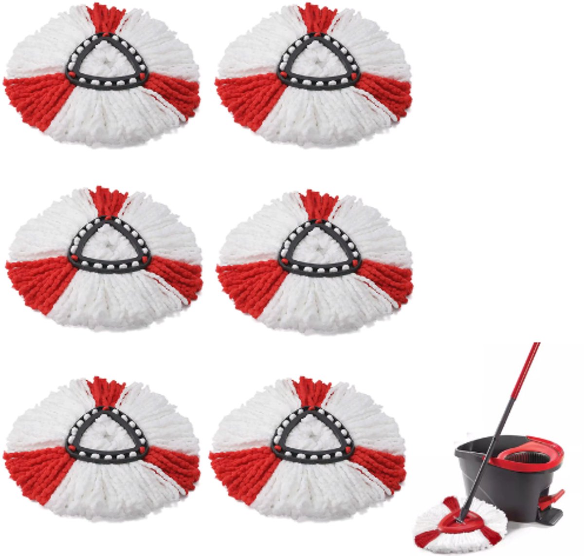 Dweil Navulling – Vervangende Microvezel Mop Set – Geschikt voor Vileda Turbo & Vileda EasyWring & Clean – 2-in-1 Microvezel Mopkop – Vervangingspads – 6 Stuks – Wit & Rood – Dweil Accessoires – Mop Pads – Schoonmaakbenodigdheden