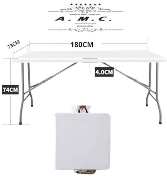 Rechthoekige Opvouwbare Tafel voor Camping en Tuin, 180 x 75 cm — afbeelding 4