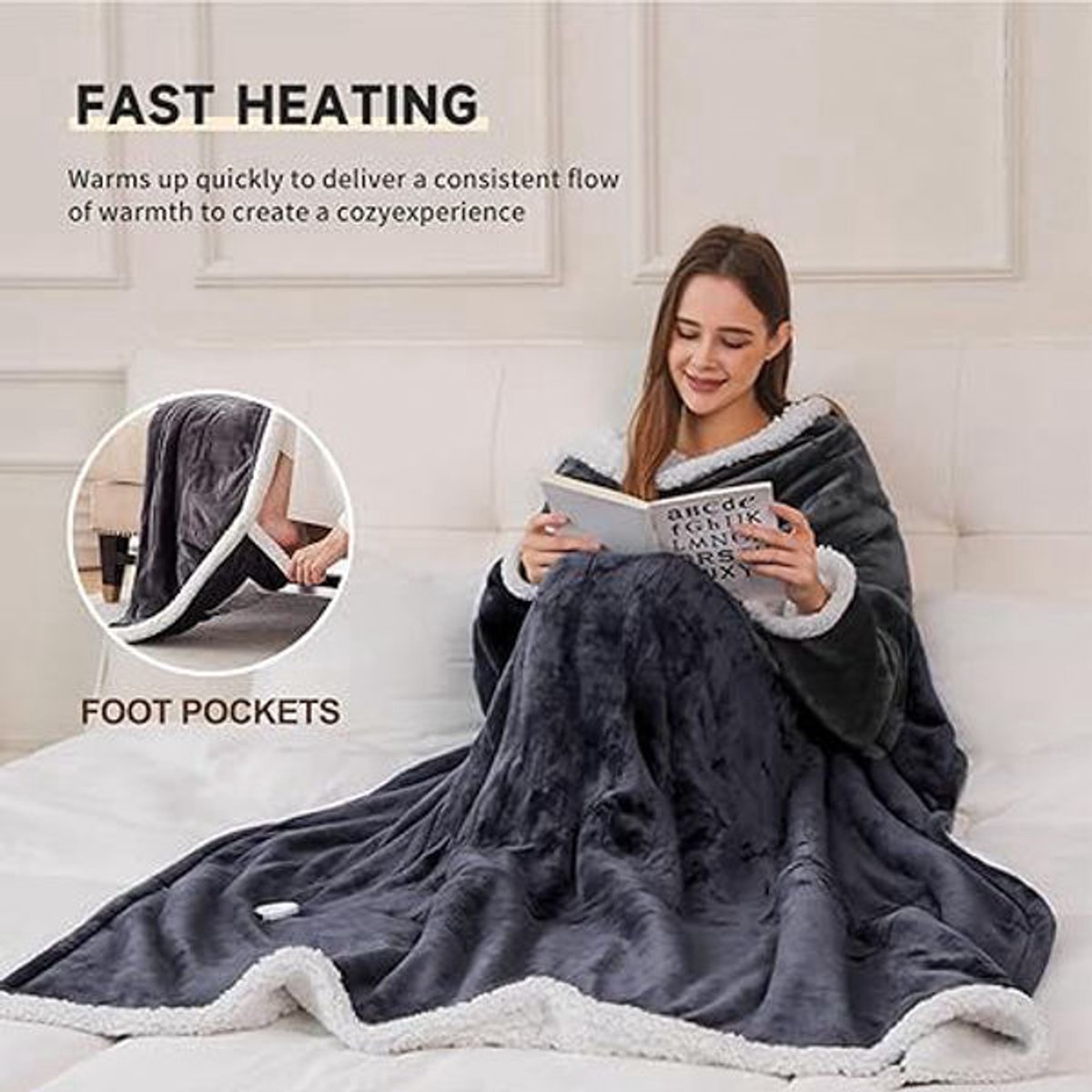 Elektrische Deken met Mouwen en Voetenzak – 130×180 cm – 10 Warmtestanden – Timer tot 12 Uur – Wasbaar Flanel – Draagbare Warmtedeken voor Thuis – foto 5