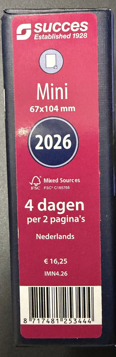 Agendavulling 2026 Succes Mini 4dagen/2pagina's Organizing