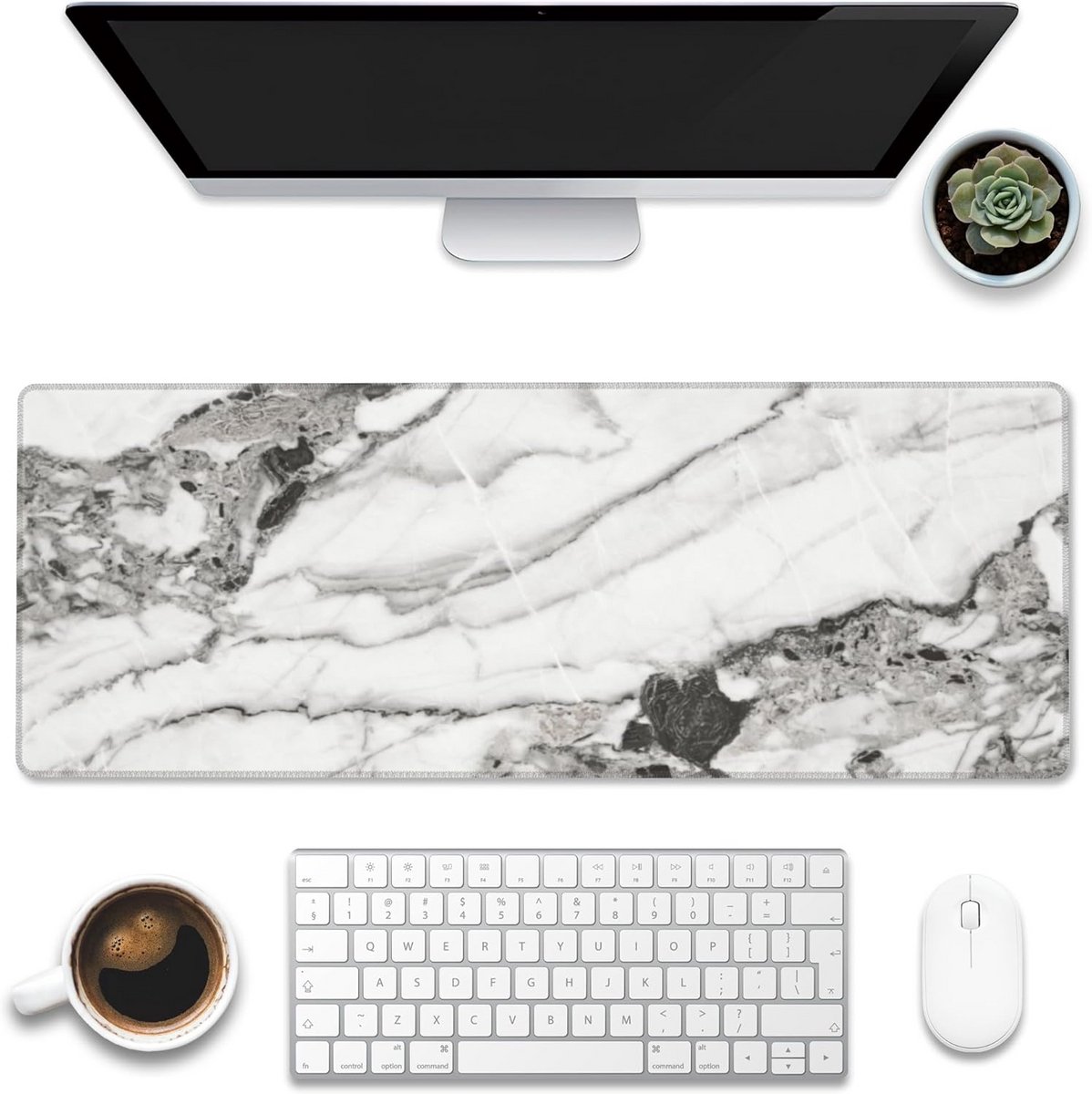 Extra Grote XL Muismat - Zwart Wit Marmer Deskmat voor Gaming en Desktop - Antislip Bureauonderlegger 80x30 cm