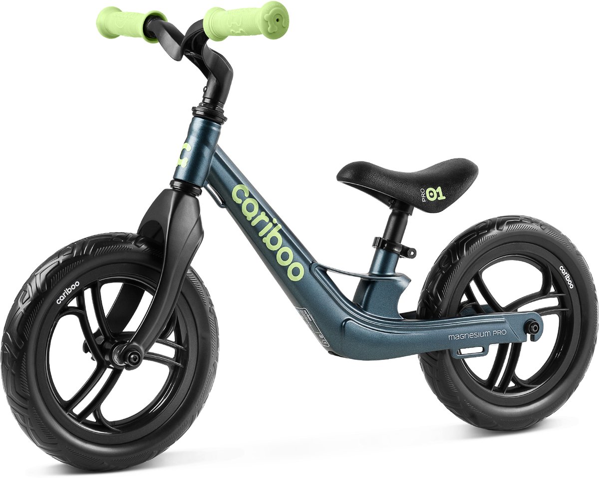 Cariboo Magnesium Pro - Loopfiets - Vanaf 2 jaar - voor Jongens en Meisjes - 12 inch - Groen-Blauw - Anti-lek EVA Banden - Verstelbaar Stuur en Zadel