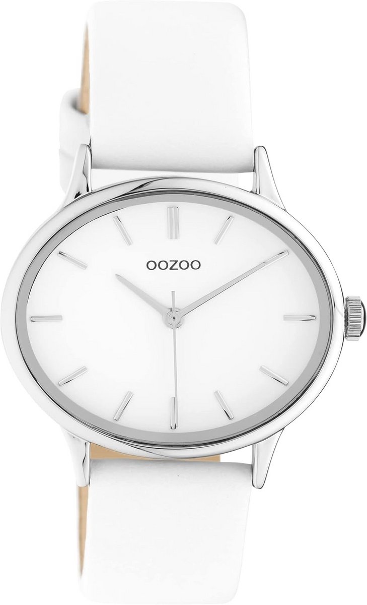 Dameshorloge met Wijzerplaat en Wit Leren Armband