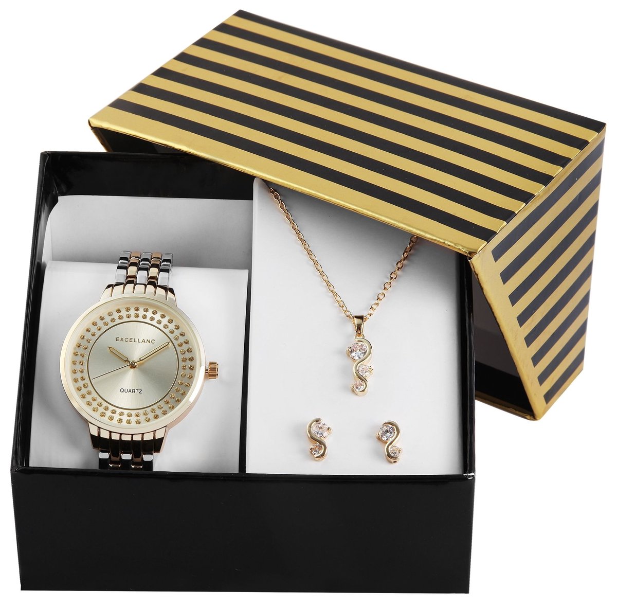 Excellanc dameshorloge geschenkset bicolor cadeauset met horloge, ketting en oorbellen