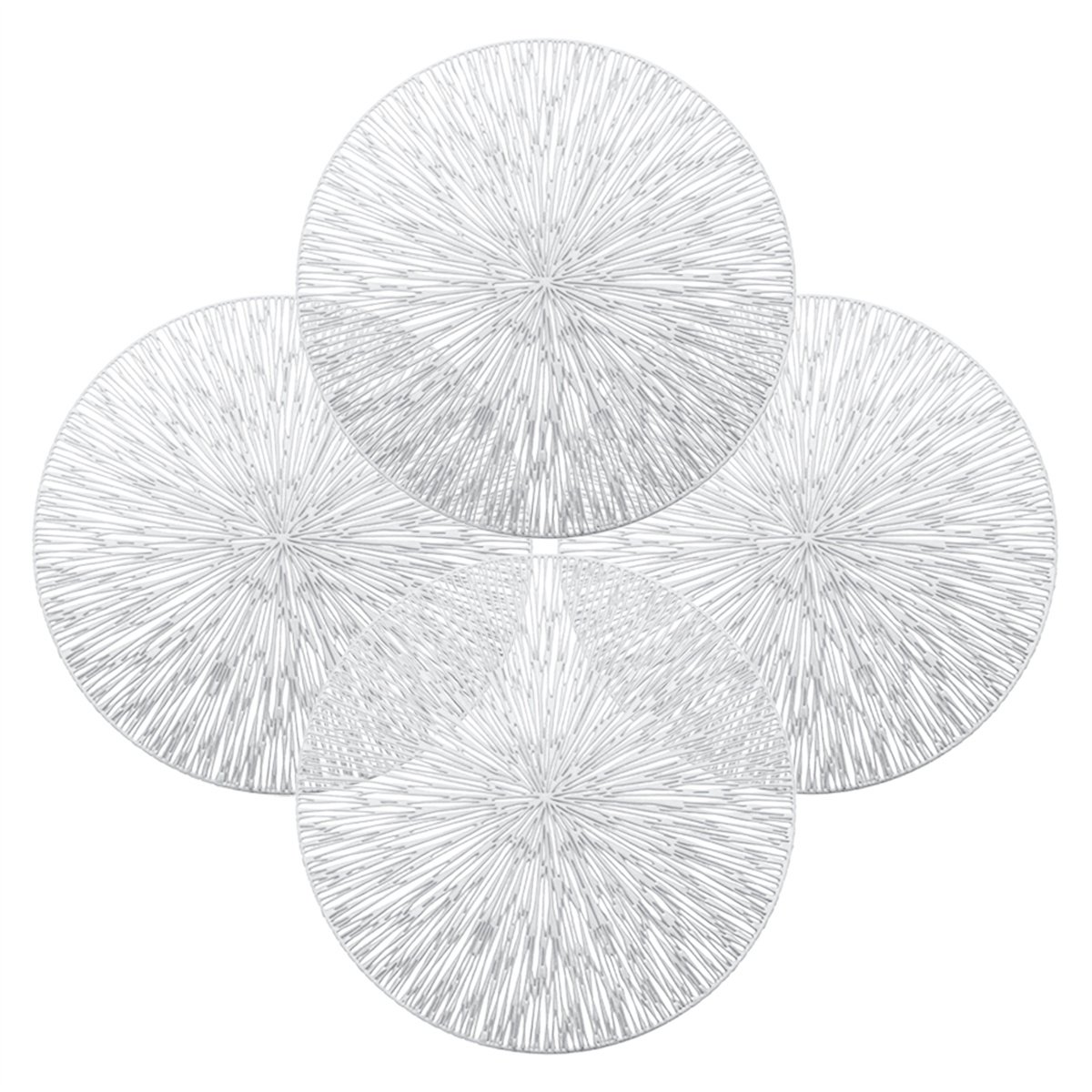 QTTVBTNA - 4-delige Set Placemat - PVC - Herbruikbaar en hittebestendig - Tafelaccessoire - Tafeldecoraties - Zilver - Ø38cm