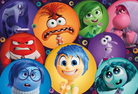 Inside Out 2 puzzel met kleurrijke karakters in cirkels