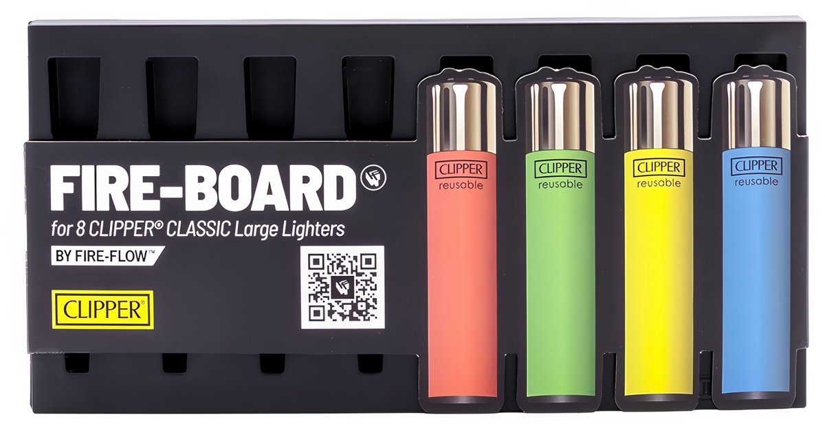 FIRE-FLOW™ FIRE-BOARD® – Presentatiebord voor 8 stuks CLIPPER® Classic Large Aanstekers