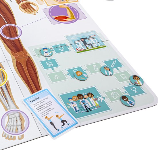 Bordspel met de route van een dokter, ziekenhuis en medisch personeel.
