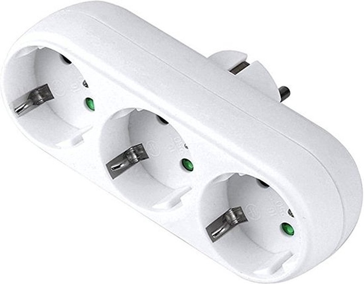 Elektrawebshop Stopcontact stekker 3 voudig wit horizontaal met randaarde - 226660