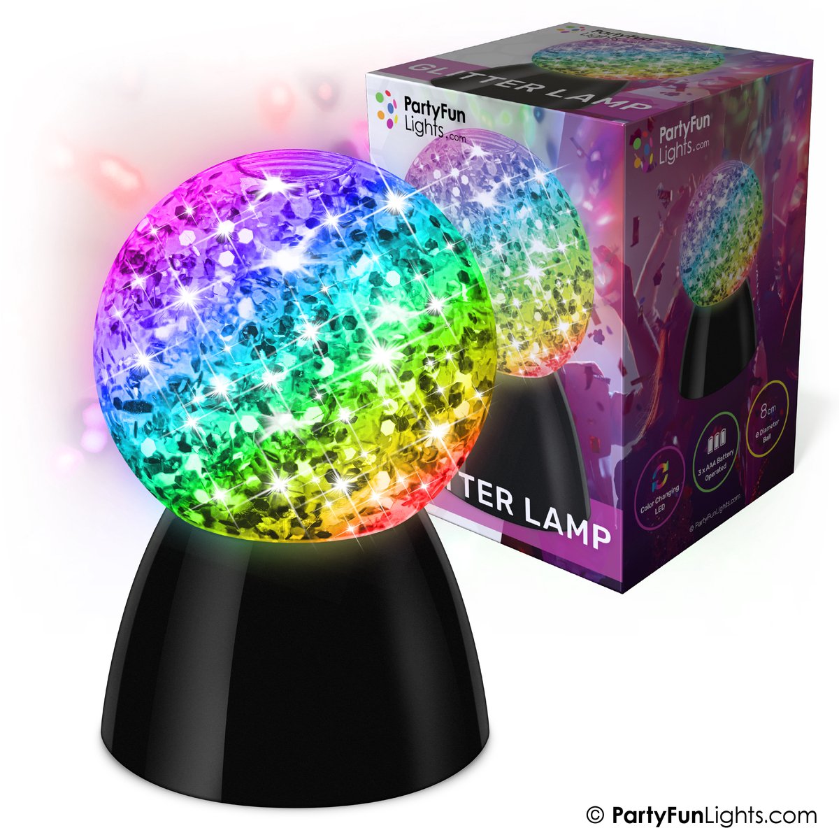 PartyFunLights - glitter bol lamp - werkt op batterijen - multi-color-changing