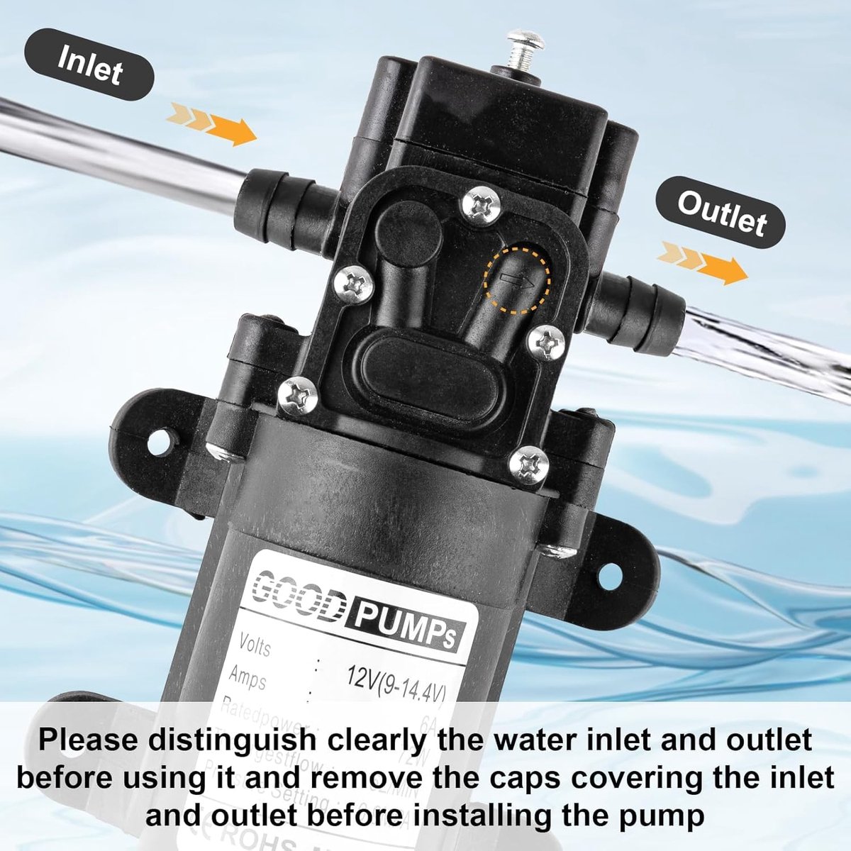 Allecto Plus - Zelfaanzuigende Waterpomp 12V 70W voor caravan en camper - 6L/min 0.9MPA - Elektrische sproeierpomp - Marine boot tuin - Hogedrukmembraan - Membranpomp thumbnail 2