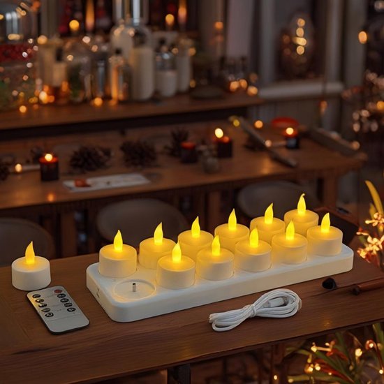 LED wax kaarsen set warm wit oplaadbaar DORSETTO - Ledverlichting van