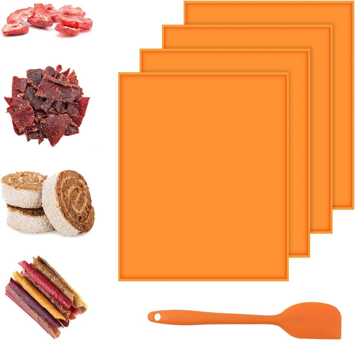 CSGoods - Siliconen dehydrator vellen 4 stuks met anti-aanbaklaag - Voedseldehydrator lade voering - Herbruikbare droogmachine matten voor fruitdroger - Vierkante droger matten - Zwitserse rol bakmat