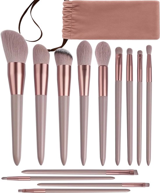 Waytin - Make up kwasten set - 13 stuks - Hoge kwaliteit & Inclusief opbergzakje - Foundation kwast ogen & gezicht