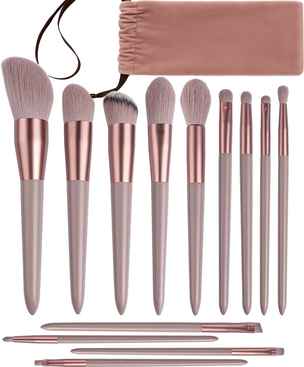 Waytin - Make up kwasten set - 13 stuks - Hoge kwaliteit & Inclusief opbergzakje - Foundation kwast ogen & gezicht