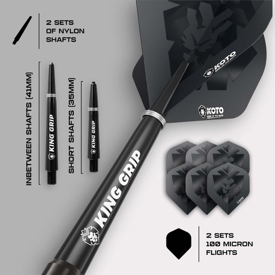 KOTO Kingfinity Black & Red 90% wolfraam darts – dartpijlen met stalen punt, 24 g