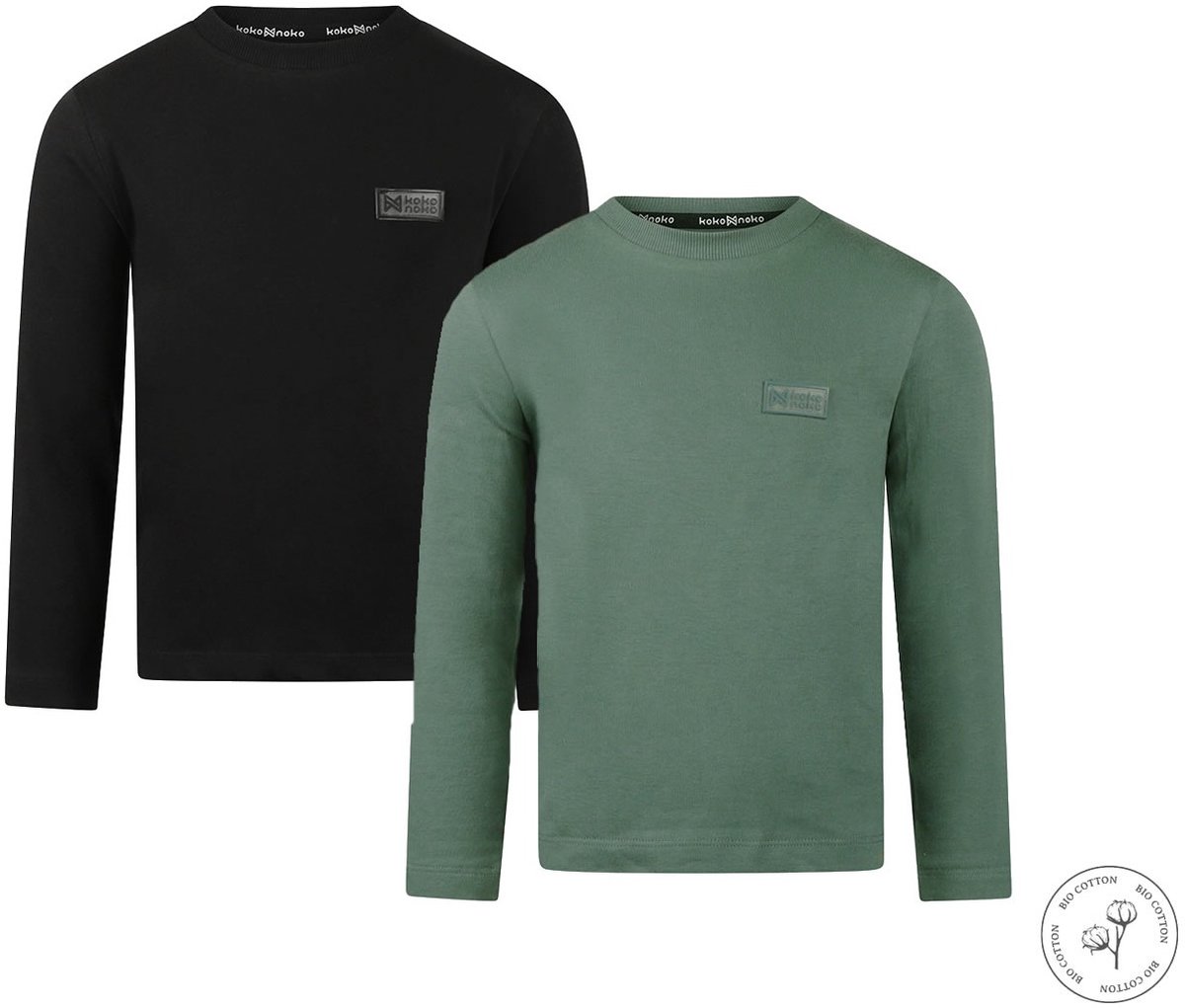 Koko Noko - Basic collection - Biologisch katoen - 2 Shirts - Lange mouwen - Donkerblauw - Dark Green - Maat 140