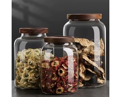 Glazen Voorraadpot 1950 ml – Luchtdichte Bewaarpot met Houten Deksel – Grote Pot voor Pasta, Granola, Thee & Droge Producten