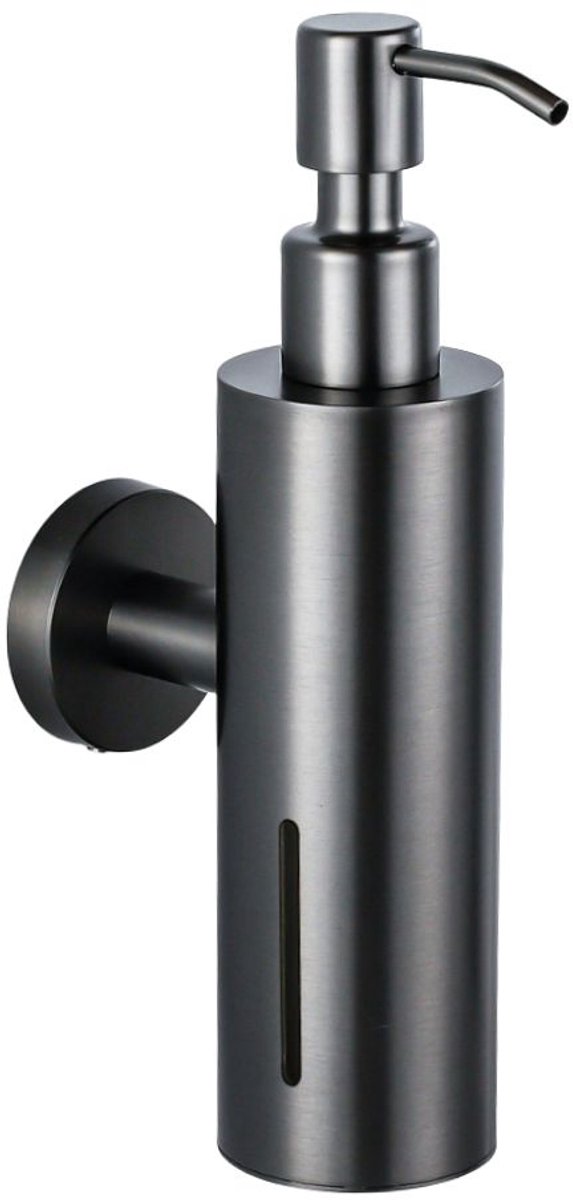 Zeepdispenser Gun Metal - 250ml - Zeeppompje - Zeeppomp - Wandmontage - Hangend - RVS - Geborsteld Gun metal PVD