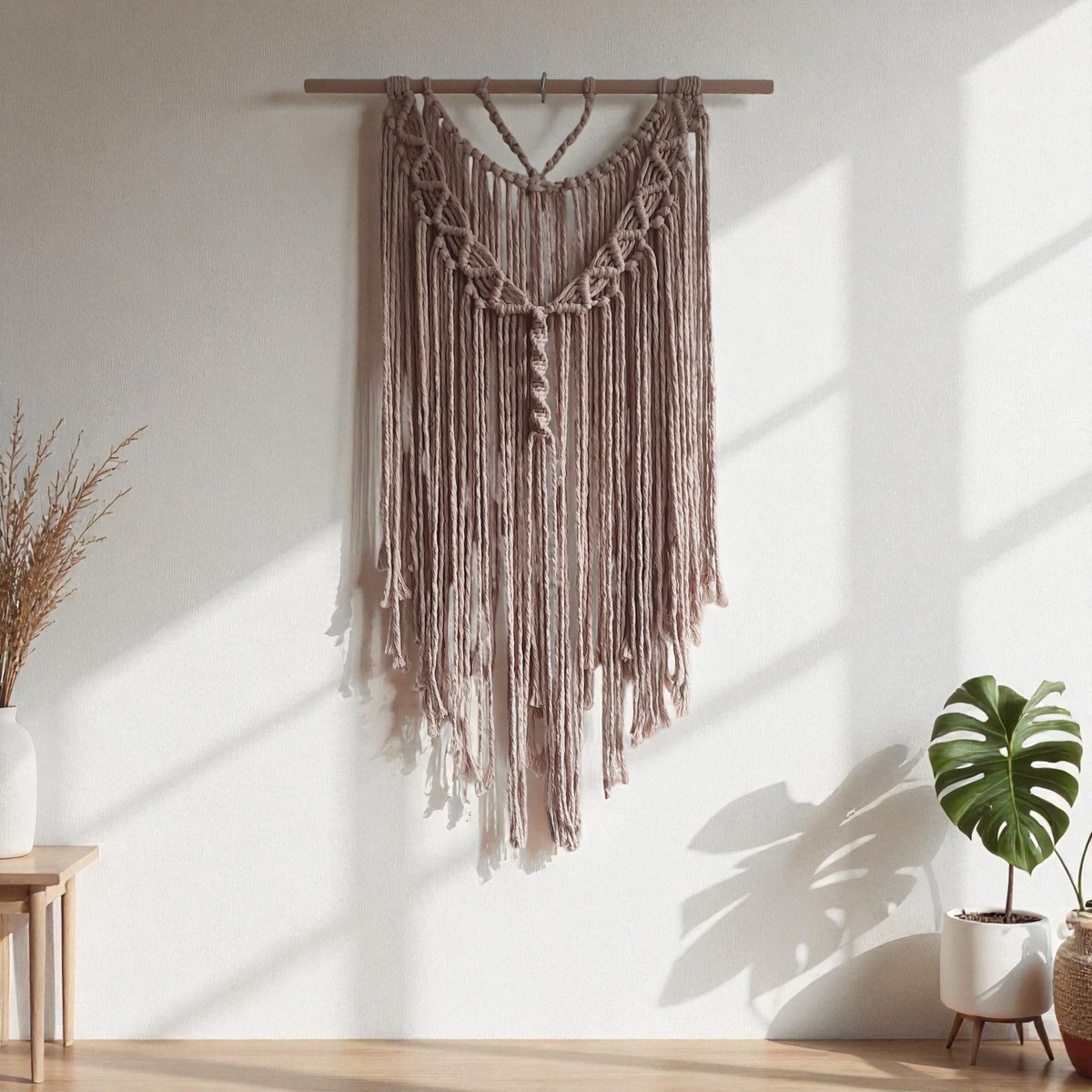Cafuné Macramé Wandkleed – Handgeknoopt Boho Muurkleed Beige -50×75 cm – Ibiza Stijl Wanddecoratie – Origineel Cadeau – Housewarming, Moederdag & Verjaardag