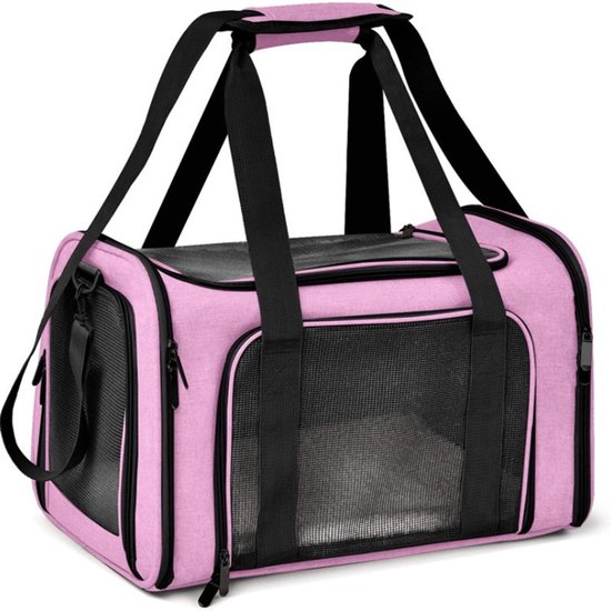 Panier pour chat 45 x 30 x 30 cm - Panier pour animaux de compagnie - Cage pour chat - Pliable et respirant - Panier de transport pour chat 7 kg - Panier de transport pour chien de taille moyenne - Panier pour chat - Train - Rose