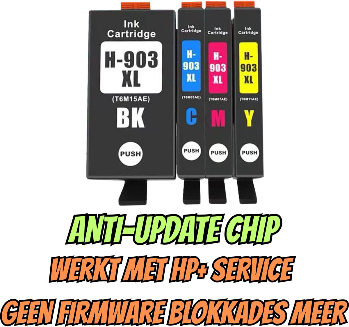 4 Compatibel HP 903XL / 907XL inktcartridges – XL Hoge Capaciteit – CHIP ANTI-UPDATE – Voor HP OfficeJet (6868 / 6950 / 6960 / 6970 / 6975) – Zwart / Cyaan / Magenta / Geel