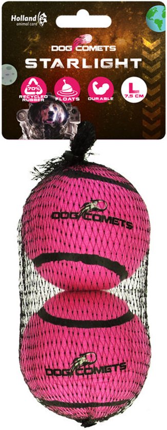 Verpakking met twee roze ballen met zwarte strepen, maat L.