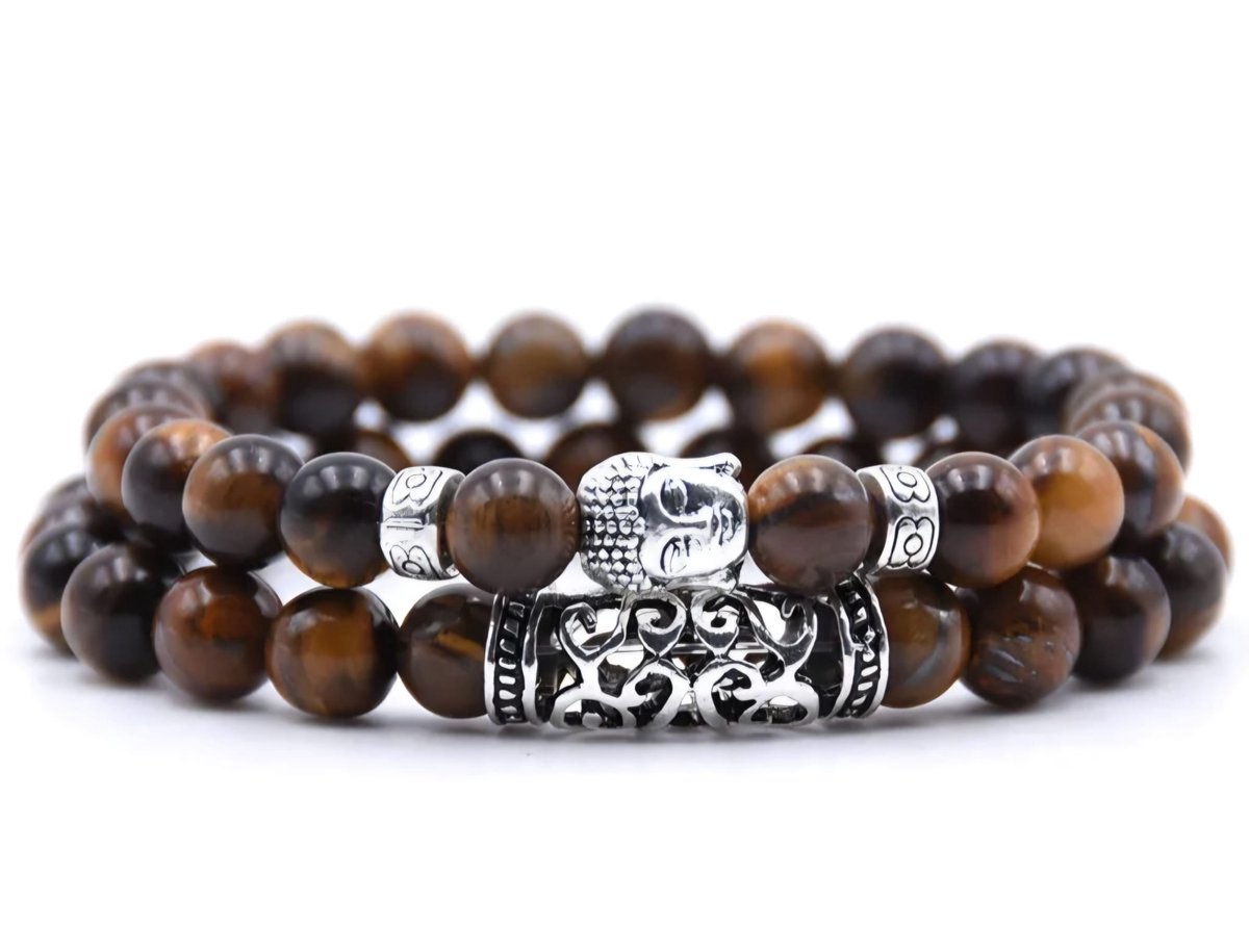 S4H Tijgeroog Armband – 2-delige Set – Natuurlijke Tijgeroog Edelsteen voor Kracht & Bescherming – Buddha Armband – Handgemaakt Unisex Sieraad