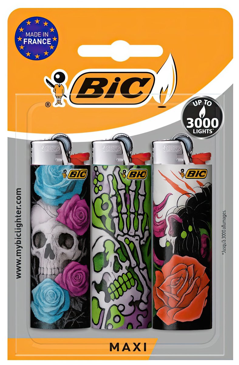 BIC Maxi J26 Vuursteen Aansteker - tot 3.000 vlammetjes - Blister à 3 stuks - Willekeurig design