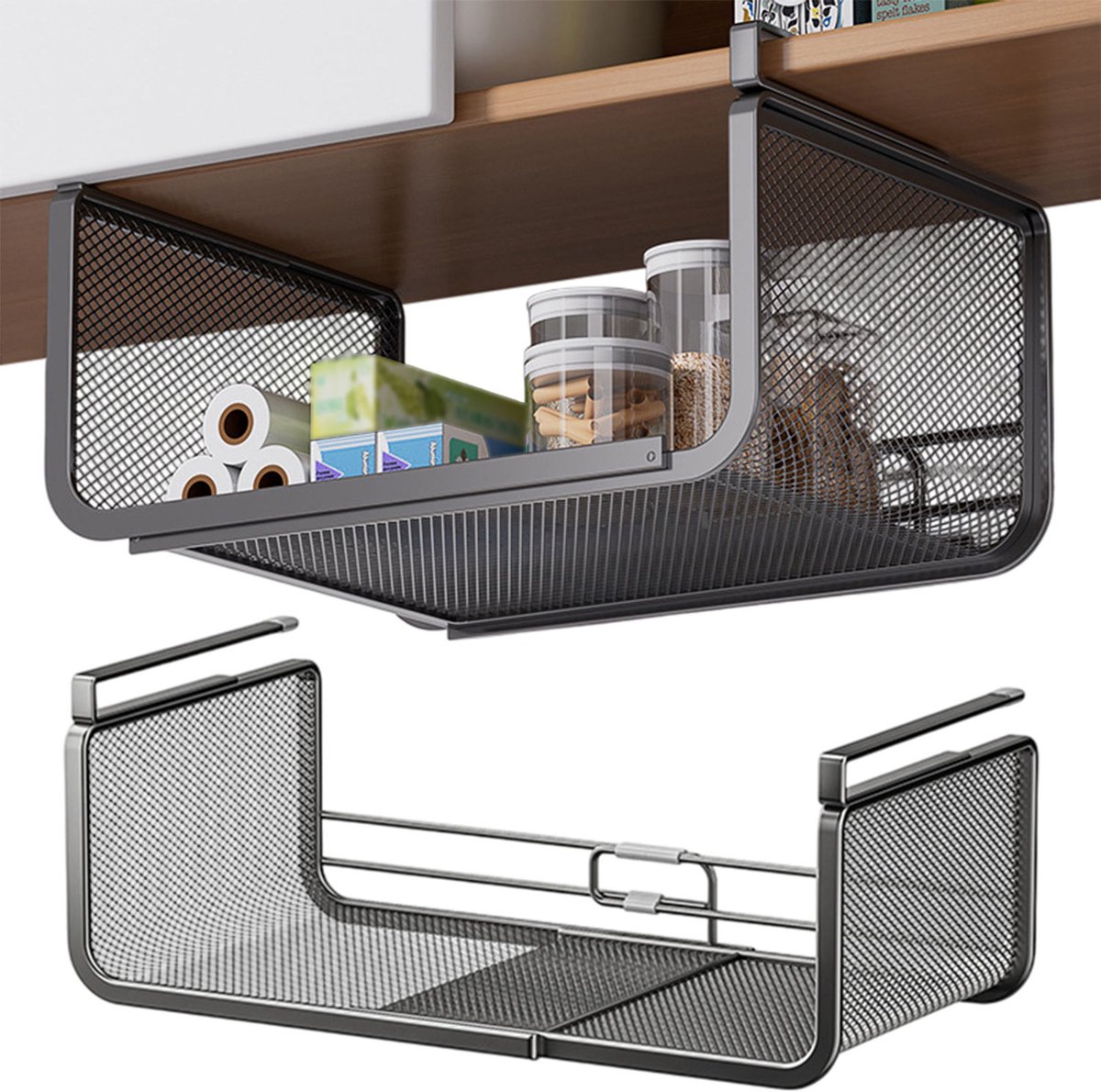 REFTTENW keuken organizers - Keukenkast organizer set van 2 – Kasthangmanden - Staal - Uitschuifbaar van 40,8 tot 64 cm - Ophangen zonder boren - Girjs